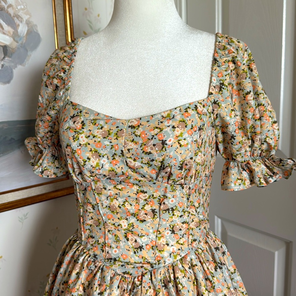 Thrifted/Vintage Floral Puff Sleeve Mini Dress - Picture 2 of 6